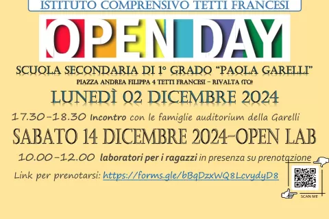 OPEN DAY SCUOLA SECONDARIA PRIMO GRADO GARELLI