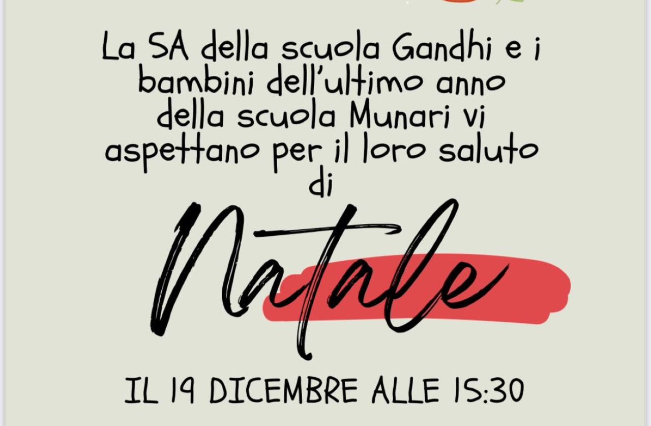 INVITO SALUTI DI NATALE 19 DICEMBRE 2024 - 5A PRIMARIA GANDHI E CINQUENNI INFANZIA MUNARI